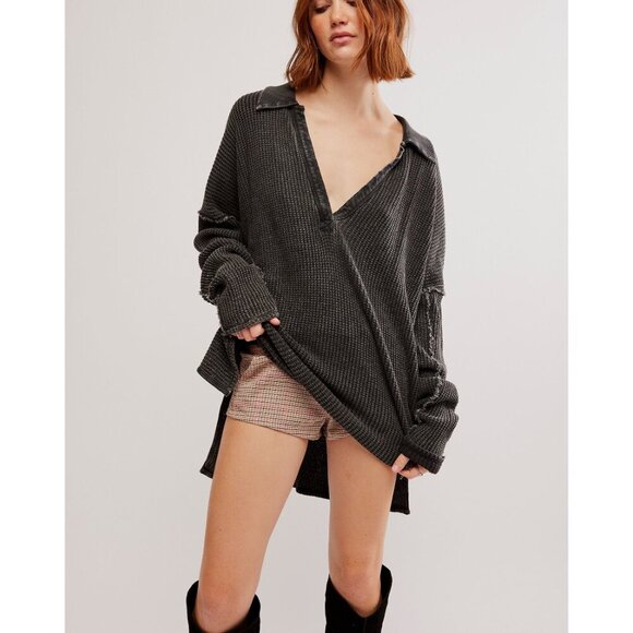 Free People Gray Oversized Button Down Tunic - Picture 1 of 6